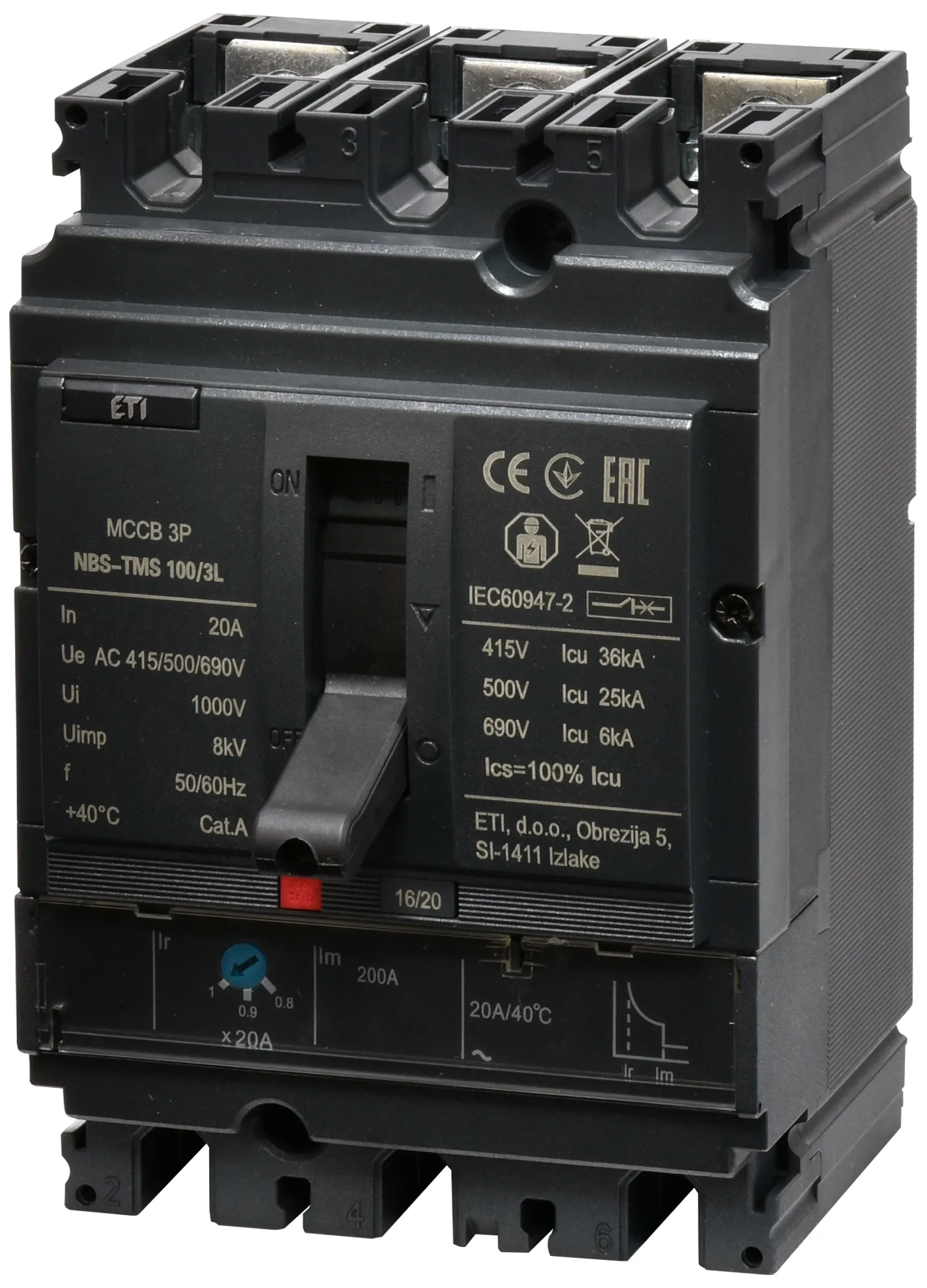 Kompaktni prekidač NBS-TMS 100/3L  20A 3P 004673001