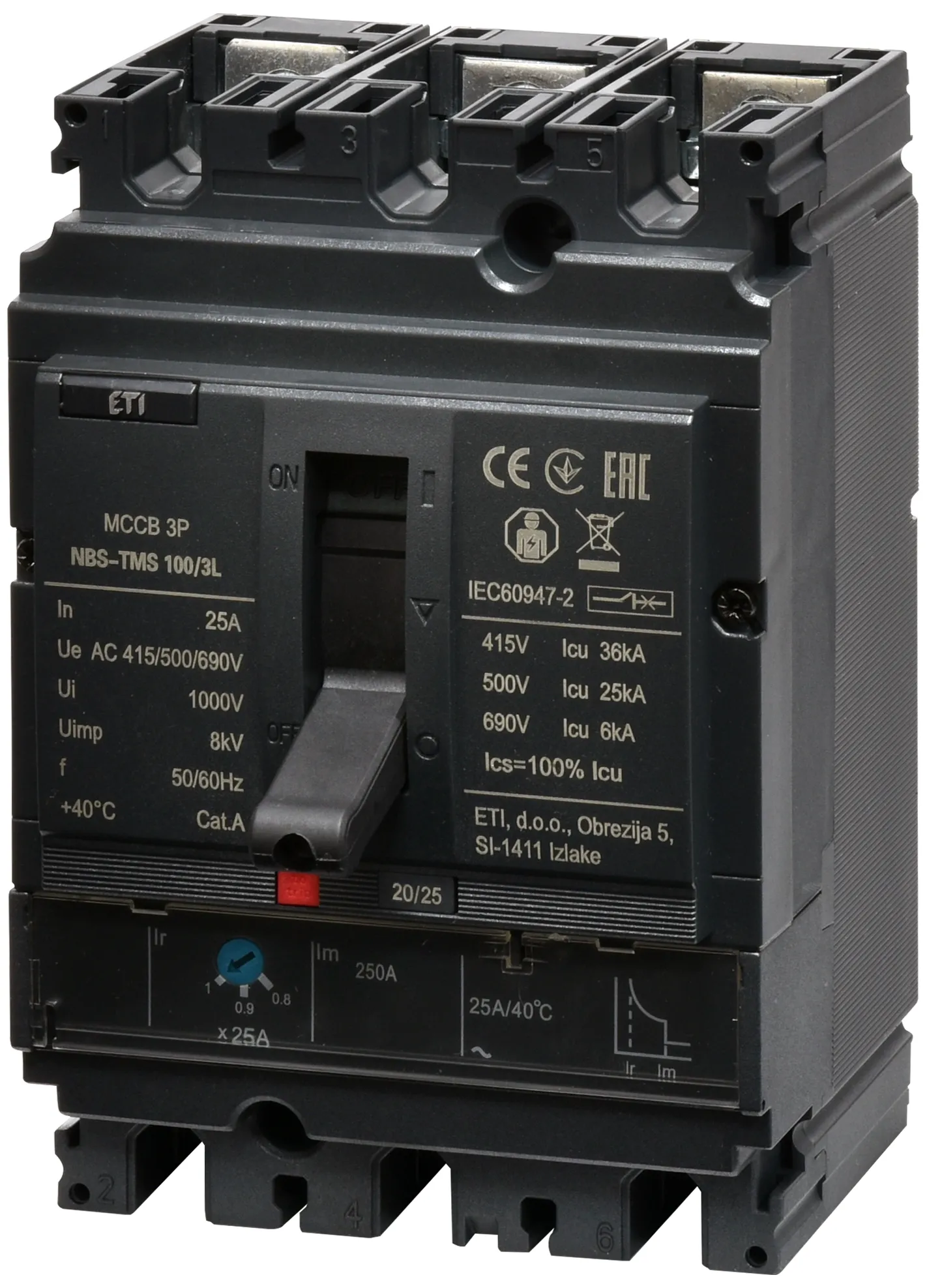 Kompaktni prekidač NBS-TMS 100/3L  25A 3P 004673010