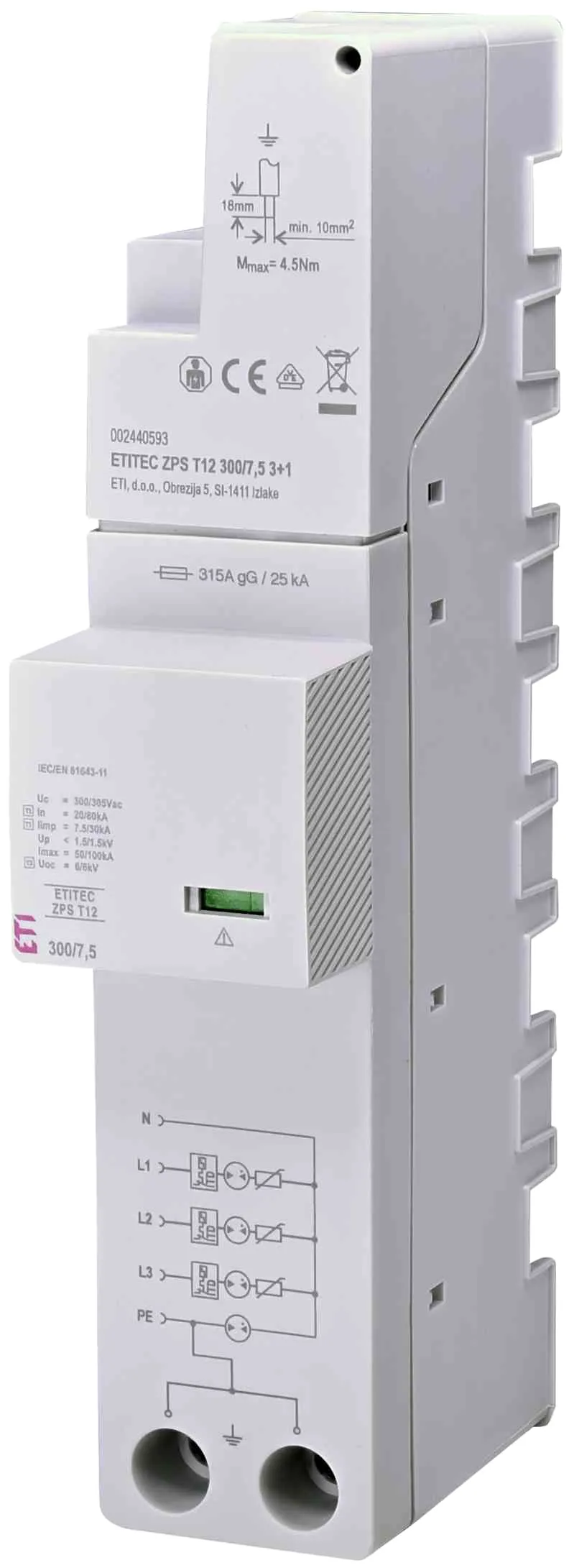 Odvodnik prenapona ETITEC ZPS T12 300/7,5 3+1 002440593